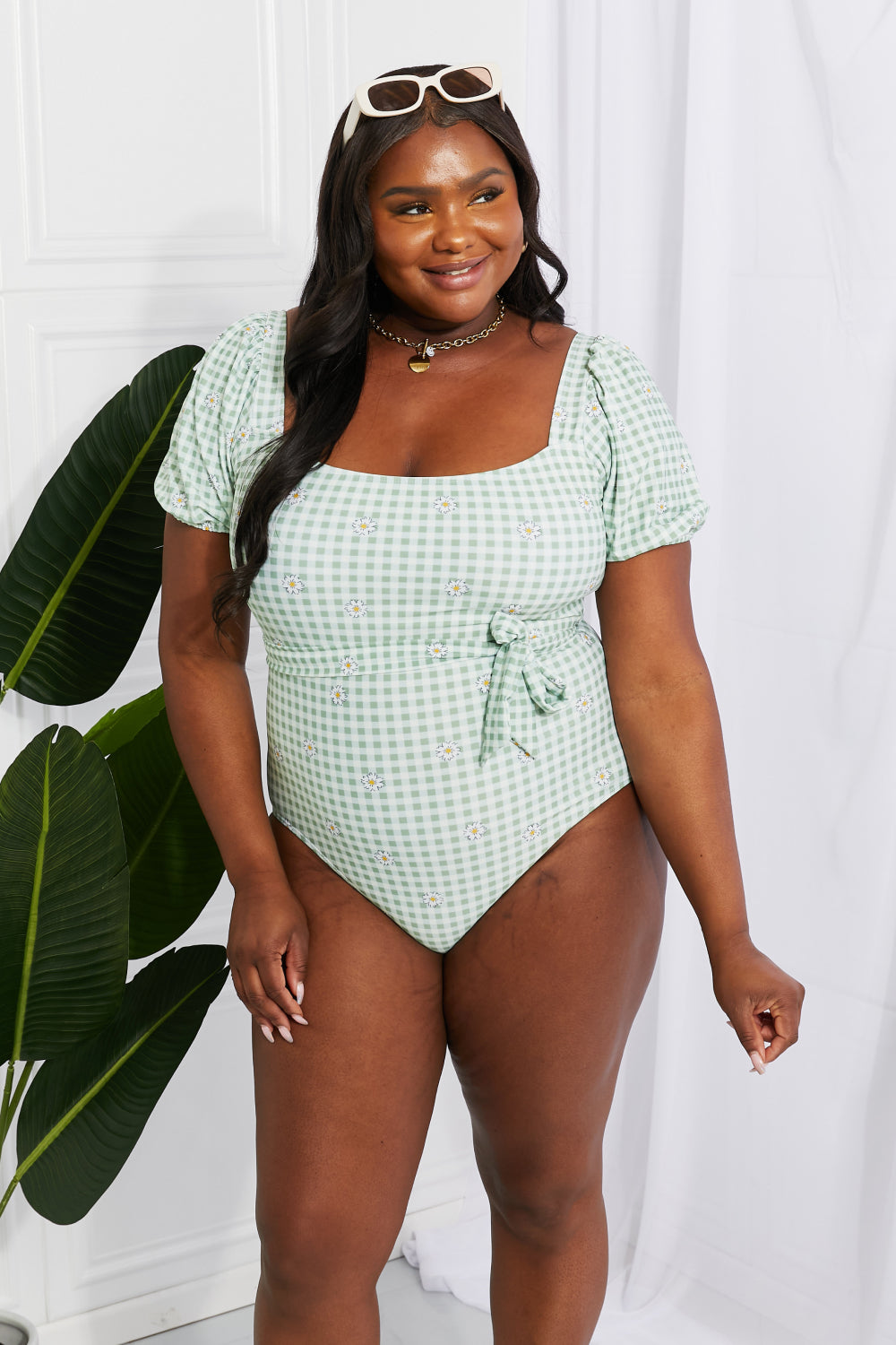 Salty Air Puff Sleeve One-Piece in Sage Swimsuit